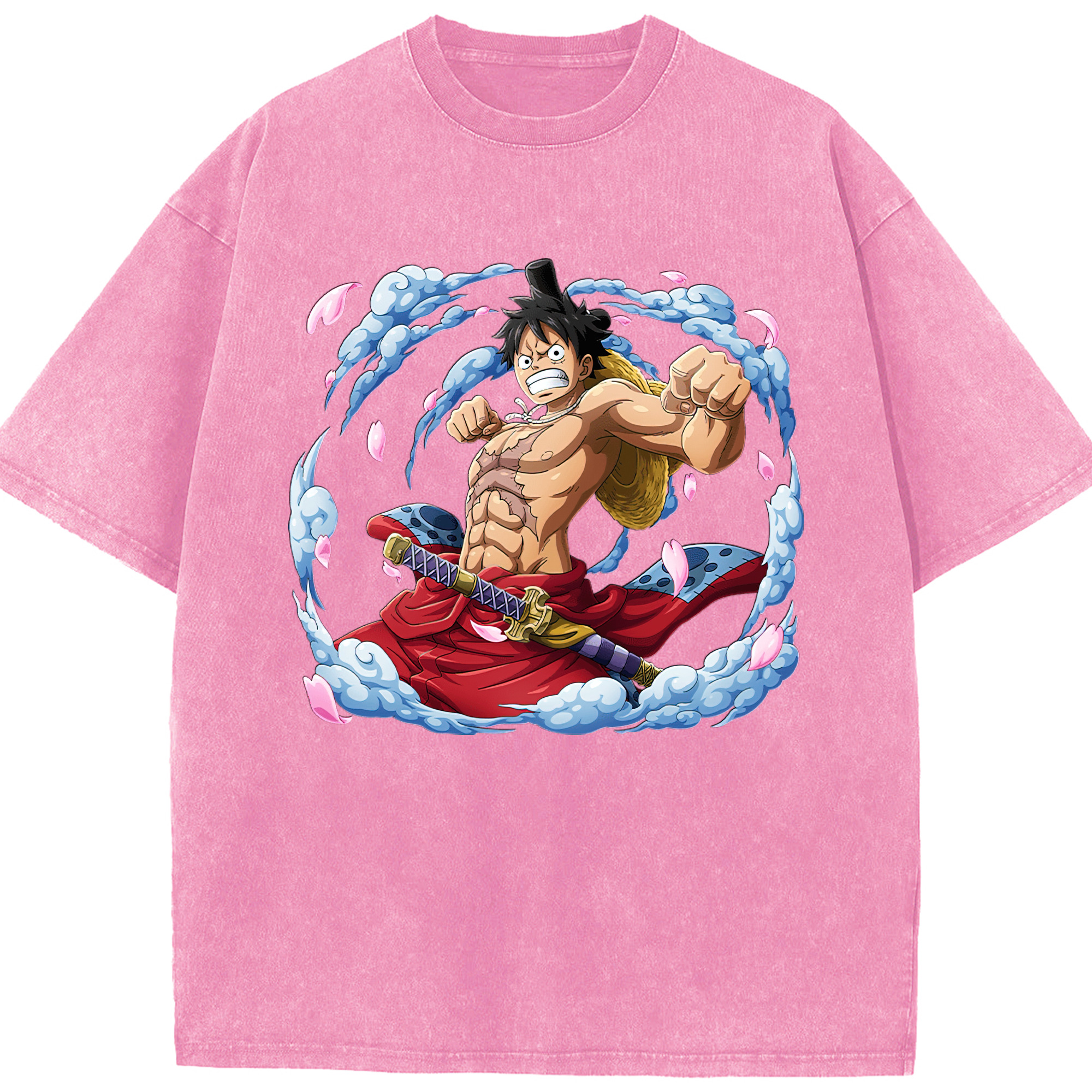 ワンピース モンキー・D・ルフィ ONE PIECE Monkey D. Luffy 綿100% ヴィンテージ風 半袖Tシャツ（フロントプリント）